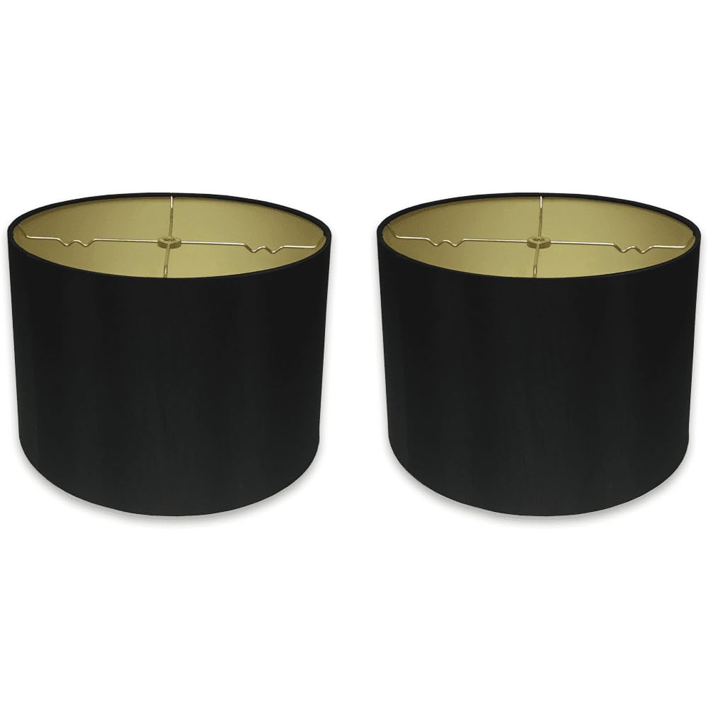 Royal Designs, Inc. Shallow Drum Lamp Shade, 13 x 14 x 9, Metal, Black with Gold, Model HB-610-14BLK-2, 2-Pack