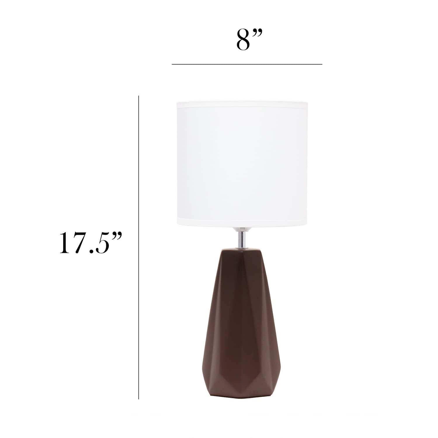Simple Designs Ceramic Table Lamp, 8inL x 8inW x 17.5inH, Espresso Brown, Model LT2082-BWN