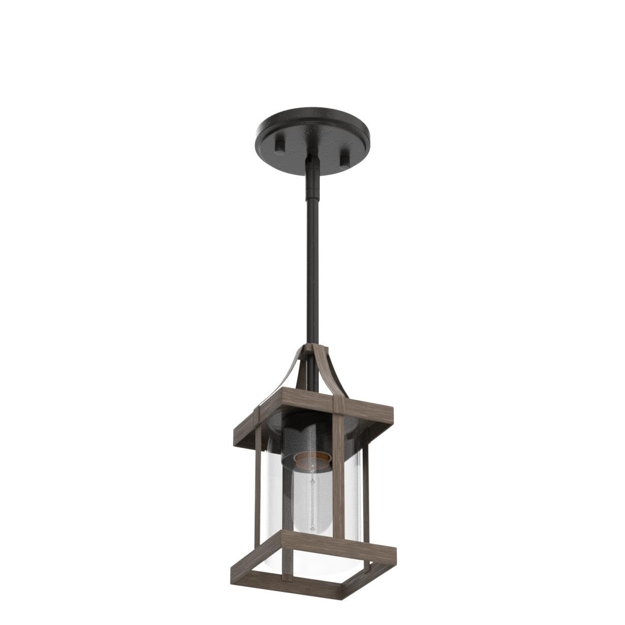 LNC Faux-Wood Pendant Light - Metal & Glass Farmhouse Fixture for Kitchen, Bedroom, Dining, Foyer - Brown, Model A03408