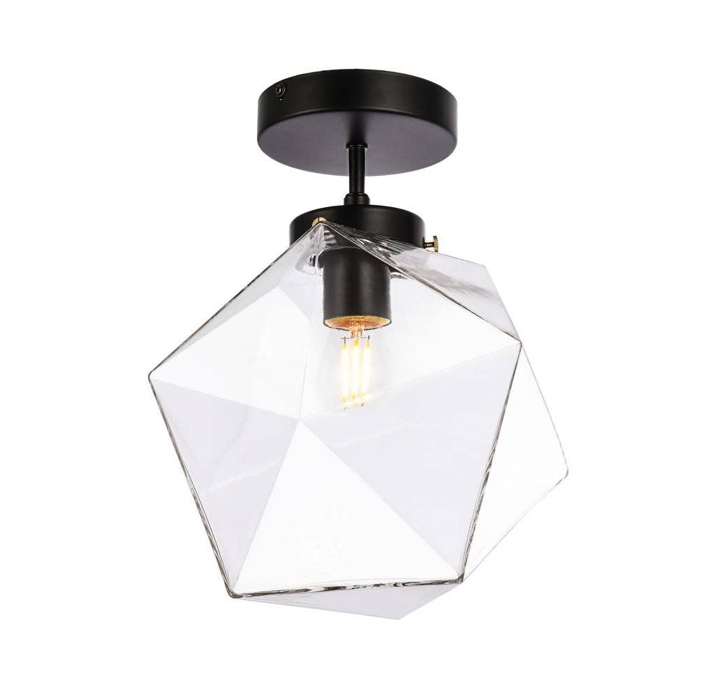 Living District Lawrence 1-Light Mid-Century Metal Flush Mount in Black/Clear