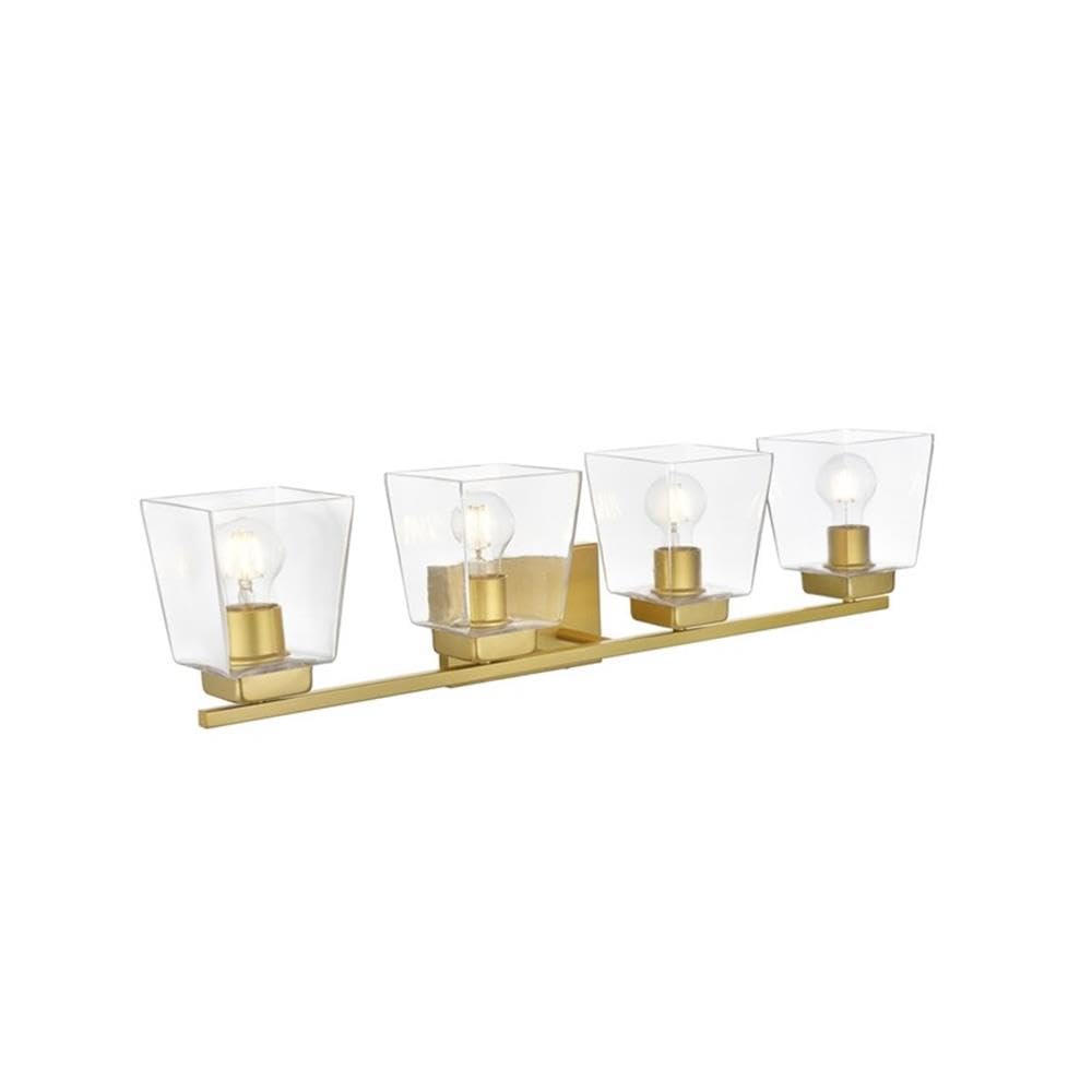Living District Merrick 4-Light Iron & Glass Bath Sconce in Brass/Clear