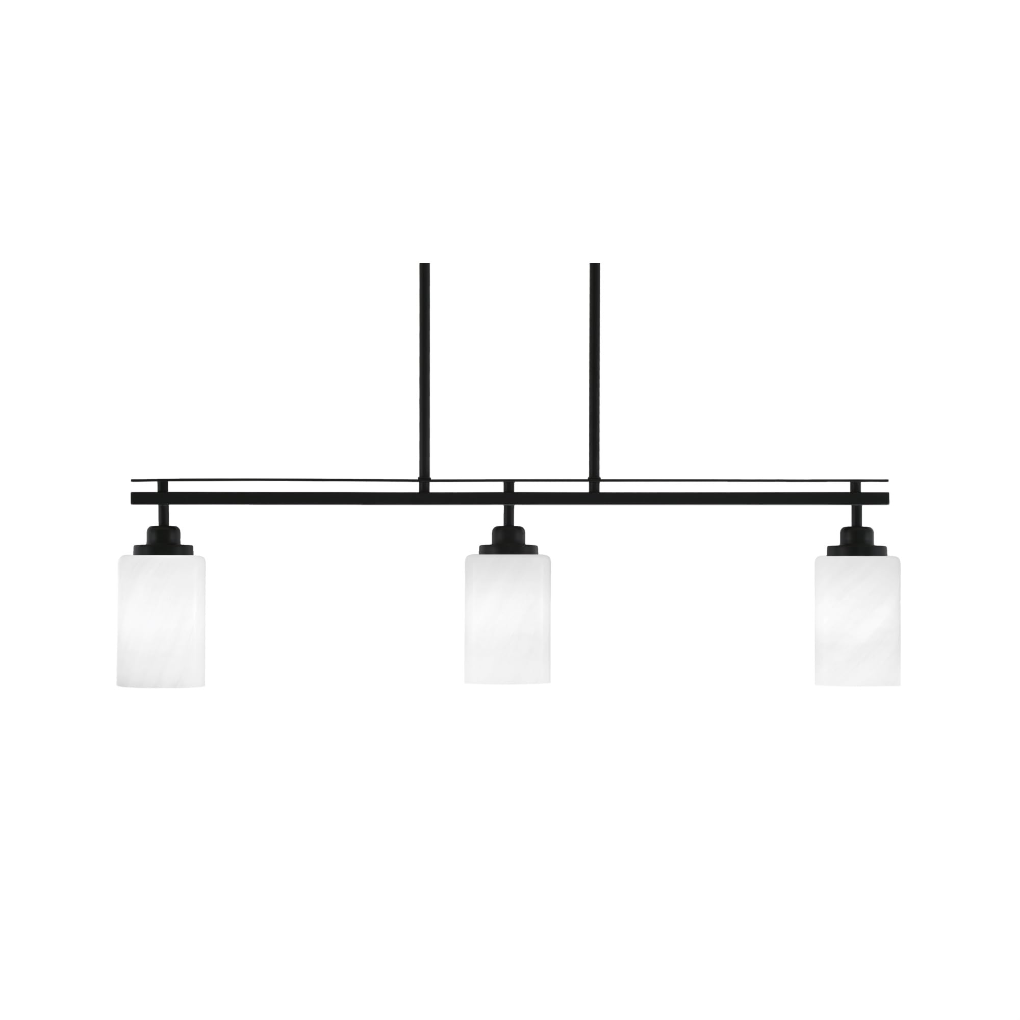 Toltec Lighting Odyssey 3 Light Island Light, Matte Black Finish, White Marble Glass