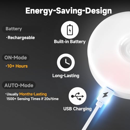 SPLUED LED Rechargeable Motion Sensor Light - Warm White, 4Pack, Puck Night Lights for Closet, Kitchen, Hallway, Model ZQ-0381B2