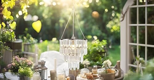 FlavorThings Modern Chandelier Pendant Light Fixture, Faux Crystal, Rectangle, Without Light Cord Kit, W10.25 x H11.5, Crystal