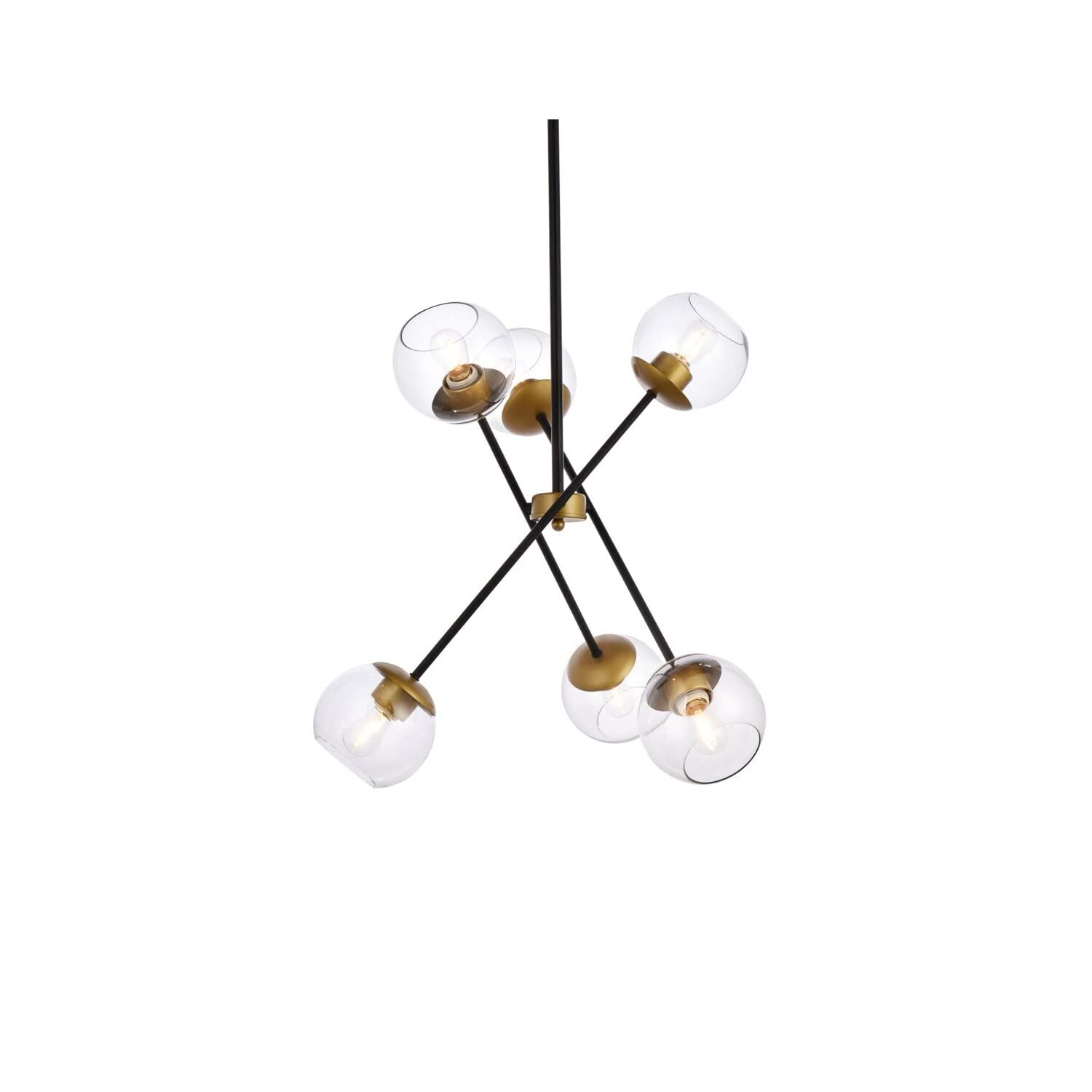 Living District Axl 6-Light Metal Pendant w/Clear Shade in Black and Brass
