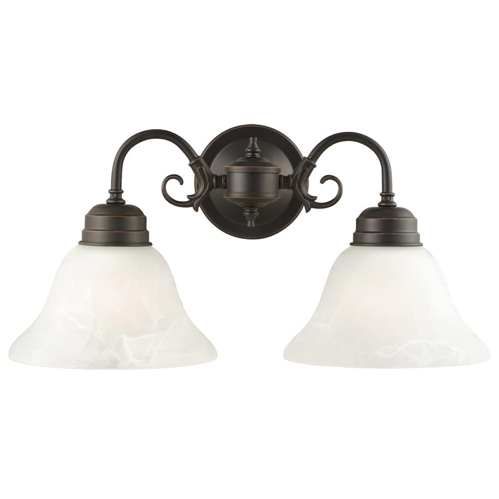 Design House Millbridge 2-Light Wall Light Dimmable Indoor Fixture, Alabaster Glass, Oil Rubbed Bronze, Model 514471
