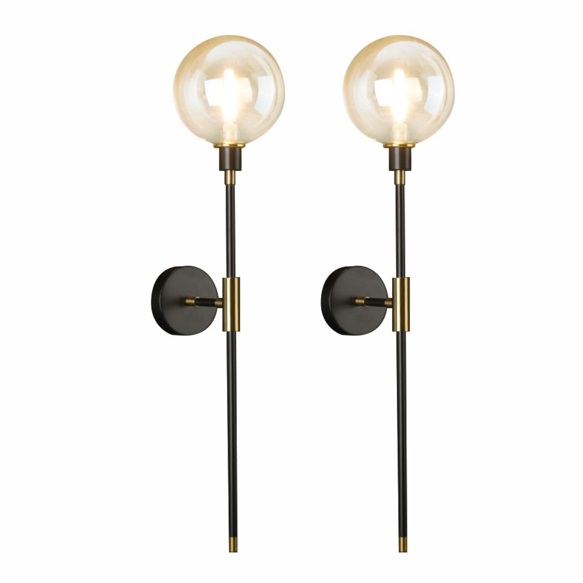KCO Lighting 1-Light Sconces Wall Light Gold Black Modern Wall Mounted Sconce Globe Glass Shade Wall Lamp with Long Arm for Bedr