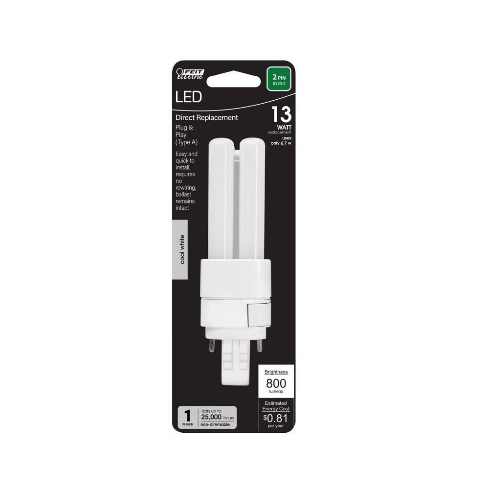 Feit Electric LED Light Bulb GX23-2, 13W Equivalent, Cool White, One Size, Plastic, Model BPPLD13841LED