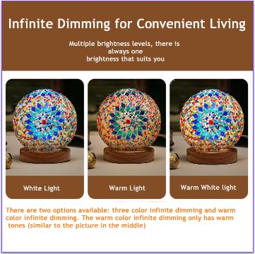 Turkish Table Lamp (D:4.7'' X H:5.2''),Mosaic Glass Lamps With Wooden Base, Bohemian Tiffany Bedside Lamps, Usb Power Moroccan L