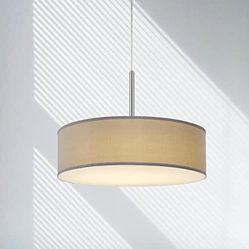 Cal LED Pendant Light, 18W Dimmable, Gray Fabric Shade, Metal, 18 x 18 x 14 inches, Model FX-3731-GR