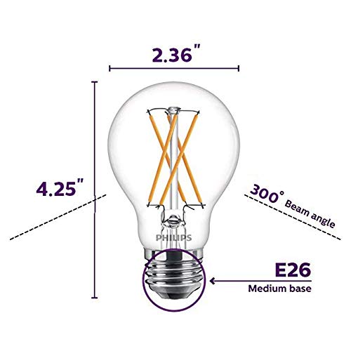 PHILIPS LED Dimmable A19 Light Bulb, 800 Lumen, Warm Glow, 8W=60W, E26 Base, Soft White, 8-Pack, Model