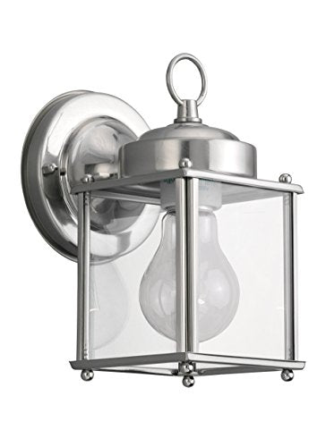 Sea Gull Lighting 8592-965 New Castle One-Light Outdoor Wall Lantern With Clear Glass Panels, Antique Brushed Nickel Finish