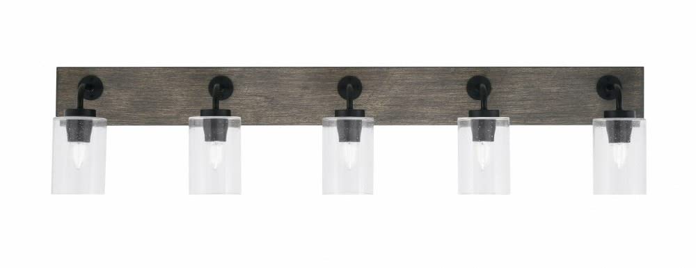Toltec Lighting 1775-Mbdw-300 Oxbridge - 5 Light Bath Bar-10 Inches Tall And 46.5 Inches Length, Finish Color: Matte Black/Painted Distressed Wood-Look Metal, Glass Color: Clear Bubble