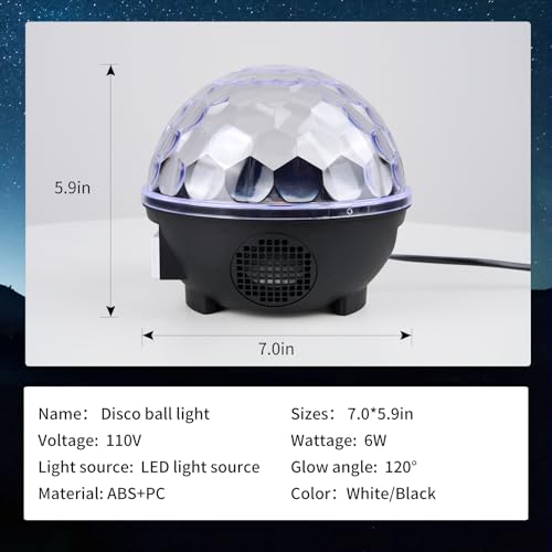 LLUOTE Disco Ball Light Speaker, Remote Control, 6 Colors, Large Size, ABS, Black, Model DSK-YXH for Parties & Decorations
