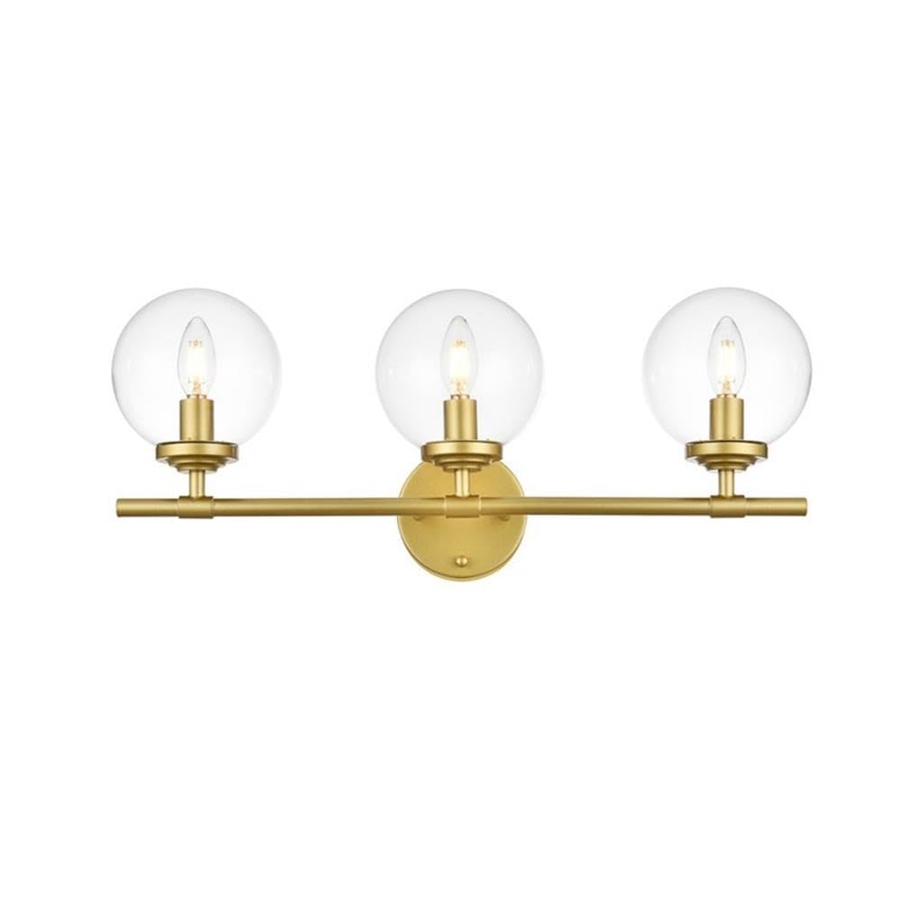 Living District Ingrid 3-Light Iron & Glass Bath Sconce in Brass and Clear