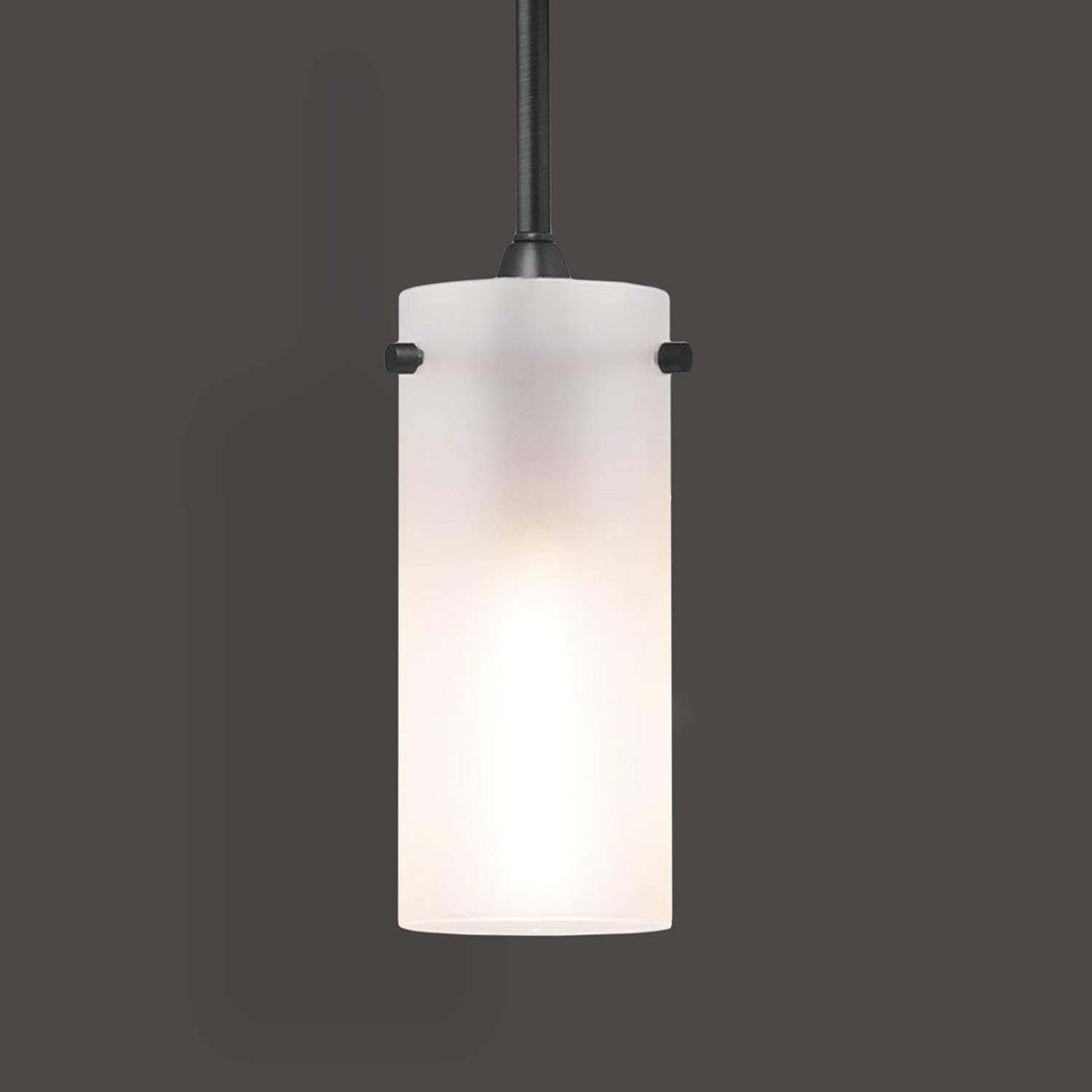 Linea di Liara Pendant Light Fixture, Small Frosted Glass Shade, Black Metal, Model LL-P316F-BLK