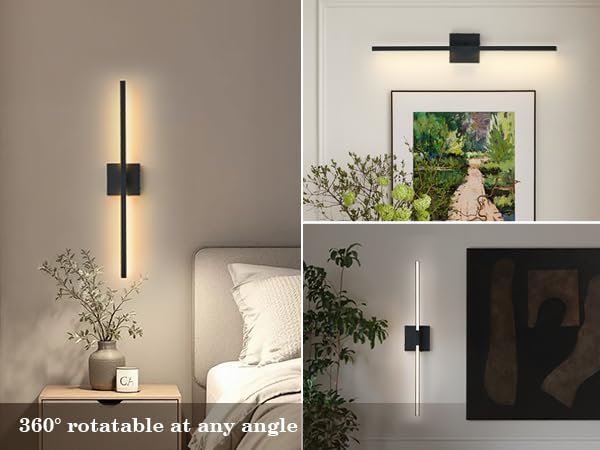 KARTOOSH Wireless Wall Sconce Lamp, Rotatable, Remote Control, Adjustable Light, 28.3" Black, Battery Operated, Model ZM320BBL70-1A-N