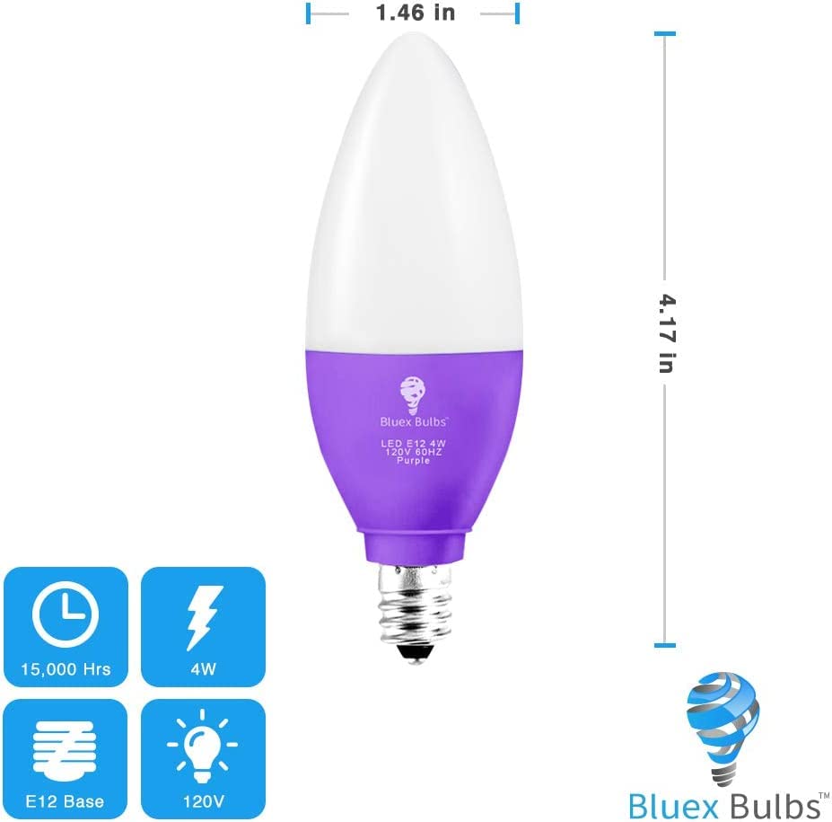 6 Pack Bluex Led Candle Purple Light Bulb - 4W (40Watt Equivalent) - E12 Base Purple Led Purple Bulb, Party Decoration, Porch, H