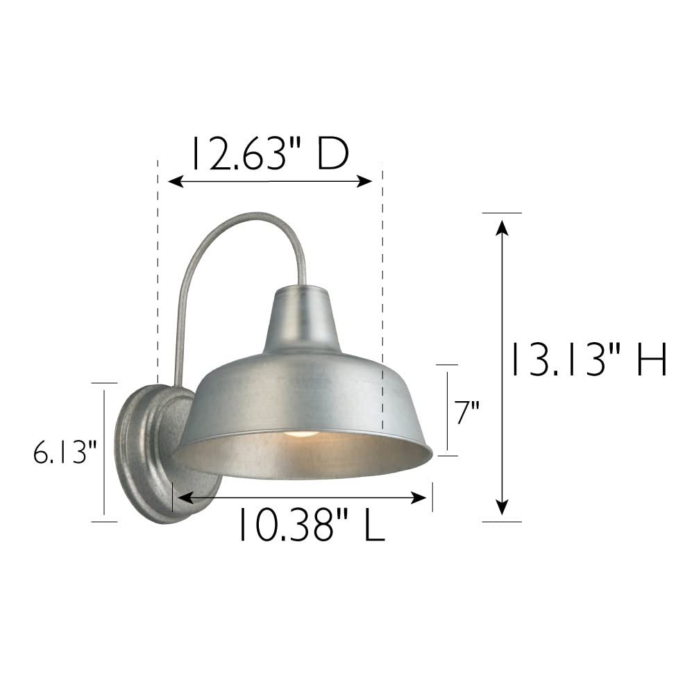 Design House Mason Barn Light, 10-Inch, Larger Version, Galvanized, Indoor/Outdoor Wall Mount, Model 579383, Modern Industrial Farmhouse