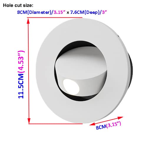 Luminturs Modern Wall Sconce Light Fixture,Recessed Wall Lamp,Bedside Reading Lamp,Path/Step Light,Gimbal Hidden On/Off Switch,Circle Aluminum White,Led 3W Warm White 3000K,Adjustable&Rotatable