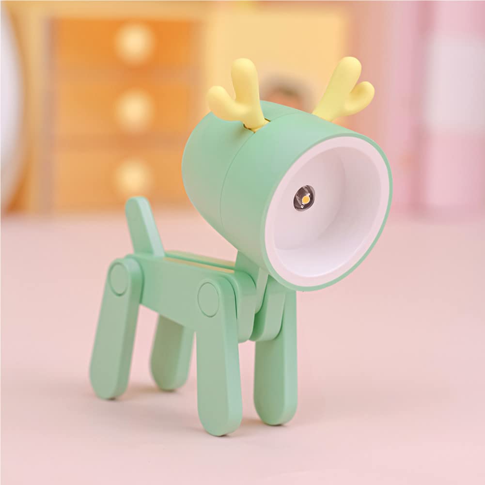 SpassLeben Night Light for Kids, Mini LED Desk Lamp, Green Deer, ABS Material