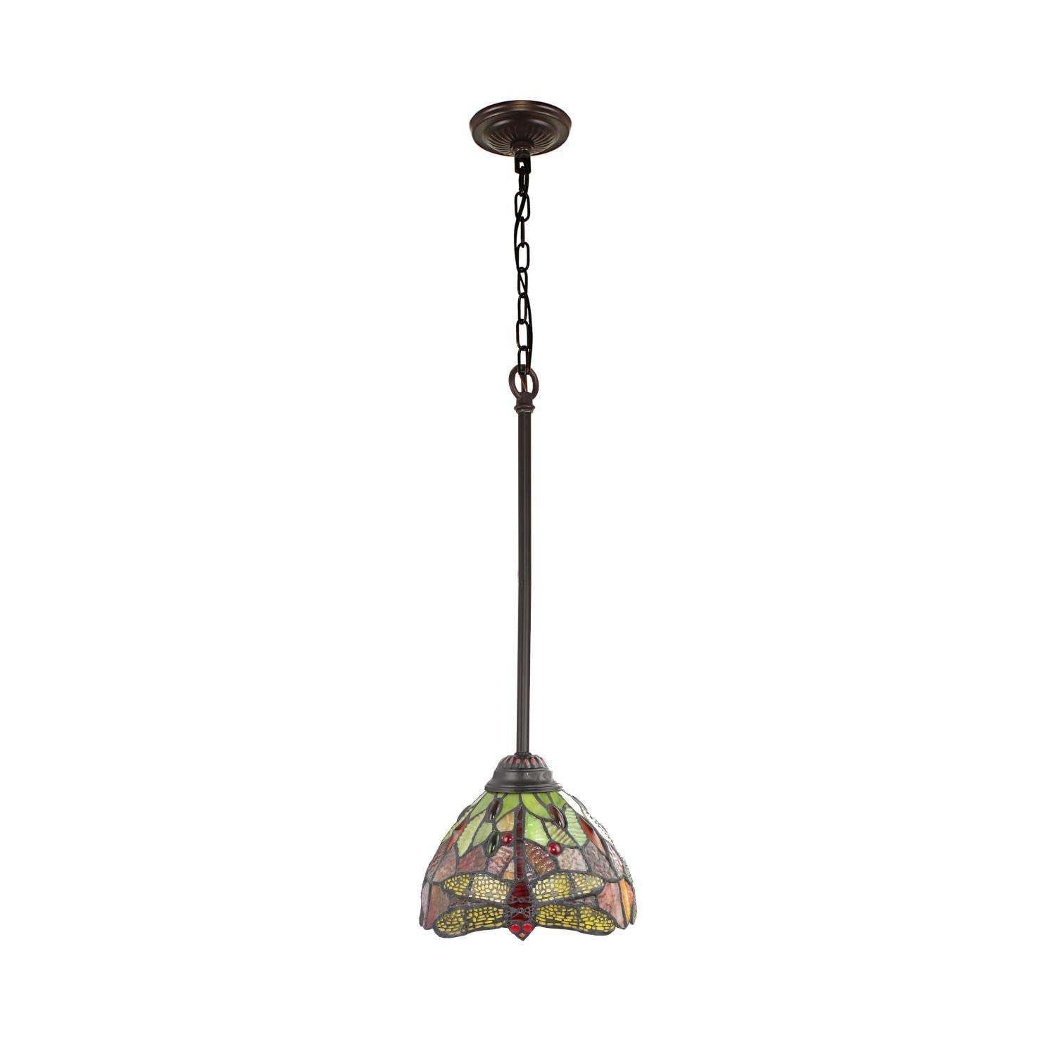 Chloe Lighting Mini Pendant - Dark Bronze, 1 Light, Tiffany-Style, Multicolor Glass, 8in Wide, Model CH3T471RD08-DP1