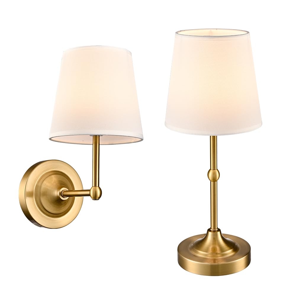 Battery Operated Table Lamp Wall Sconce Set of 2, Gold 2-in-1 Rechargeable Desk Lamp Wall Lights with Magnetic Dimmable LED Bulb