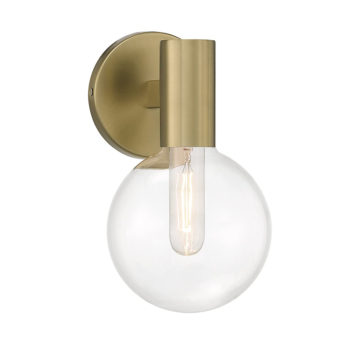 Savoy House 9-3076-1-322 Wright Modern Vintage Clear Glass Orb Wall Sconce, 1-Light 60 Watt, 10 H x 6 W, Warm Brass
