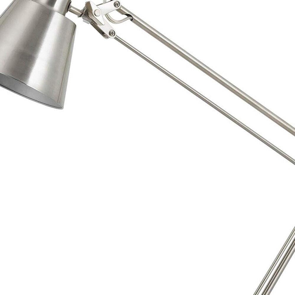 HomeRoots Desk Table Lamp Nickel Metal 27 x 7 x 23.5 in. Cone Shade Model 524653