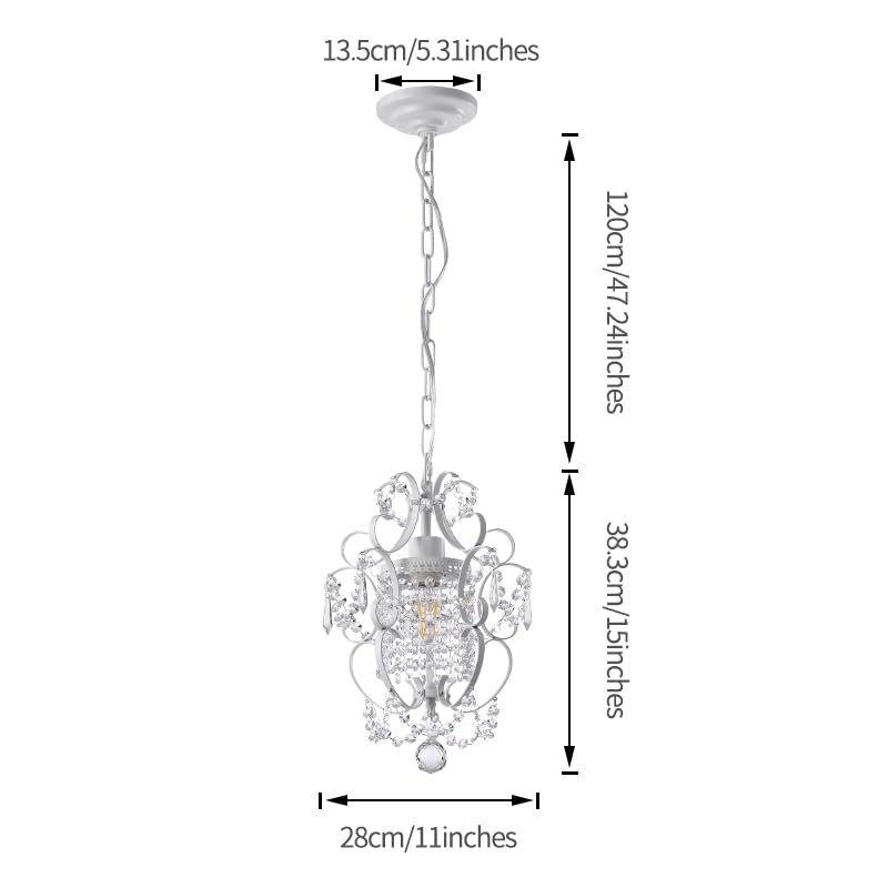 riomasee Mini Chandelier, 1-Light 11" White Crystal Iron Ceiling Light, Hard-wired Fixture for Hallway, Foyer, Dining Room, Model RM2024-19