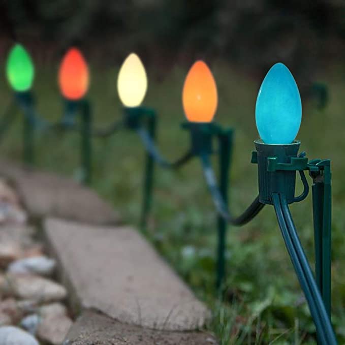 Doratale C7 LED String Lights 25Ft Multicolor Outdoor Vintage Lights Green Wire, 27 Bulbs for Christmas Patio Wedding Decoration