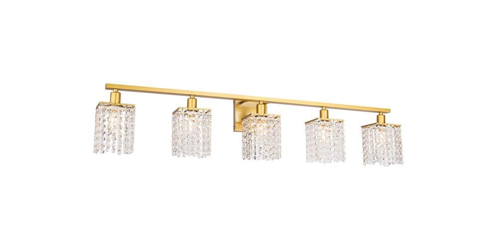 Living District Phineas Mid-Century Modern 5 Light Entryway and Bathroom Wall Sconce in Brass and Clear Crystals