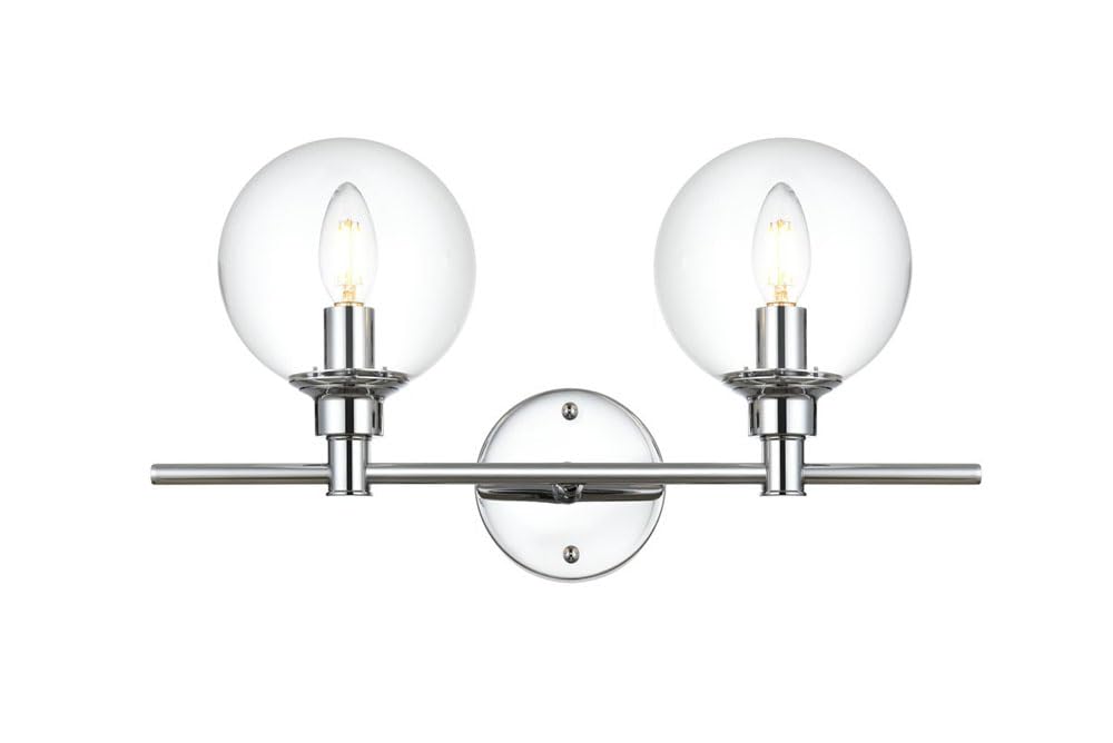 Living District Jaelynn 2-Light Iron & Glass Bath Sconce in Chrome/Clear