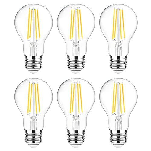 Ascher LED Filament Light Bulbs A19 60W Equivalent Daylight White 4000K Clear Glass Pack of 6