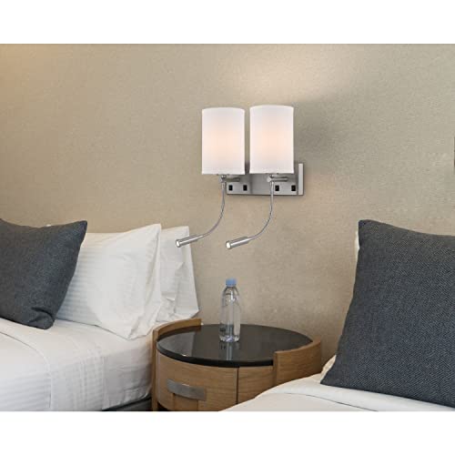 Cal Lakewood 2 Light Wall Mount with Reading Lamp, Metal, Silver, Modern Style, 23.5in Tall, 14.5in Wide