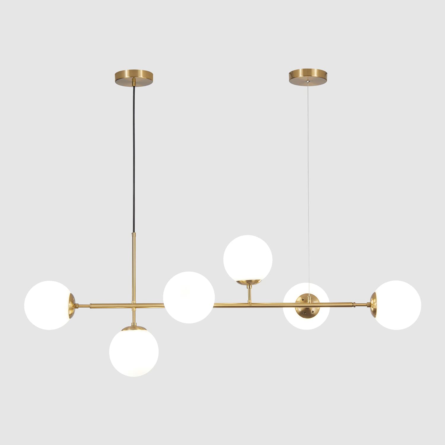 Kco Lighting Modern Globe Linear Chandelier 6 Light Milk Glass Chandeliers White And Gold Pendant Light Fixture Mid Century Rect