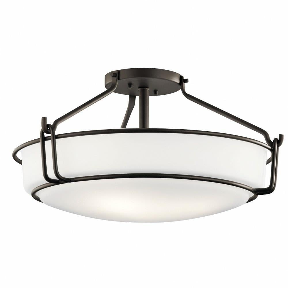 KICHLER Alkire 22'' 4 Light Semi Flush with Satin Etched White Glass in Olde Bronze