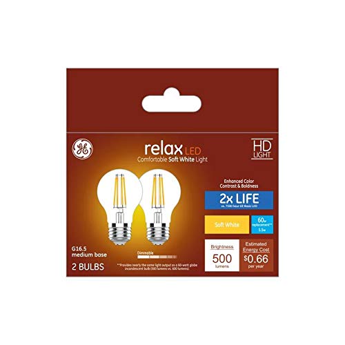 GE Relax 2-Pack 60 W Equivalent Dimmable Soft White G16.5 LED Light Fixture Light Bulbs Medium Base