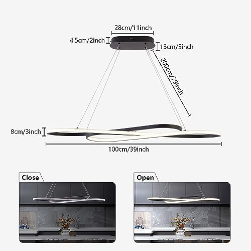 Likflyer Led Pendant Light, Modern Chandelier,Dimmable Black Led Chandelier For Dining Room Light Fixture Over Table Modern Kitchen Island Lighting With Remote,Height Adjustable Ceiling Lamps
