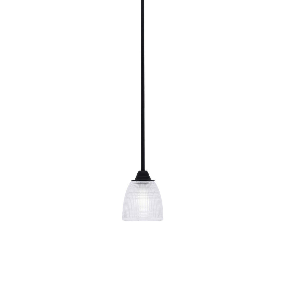 Paramount 1 Light Mini Pendant In Matte Black Finish With 5&quot; Clear Ribbed Glass