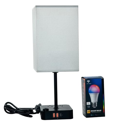 cozoo Bluetooth/WiFi RGB Bedside Table Lamp with 3 USB Ports & 2 Outlets, Dimmable LED Light for Home/Bedroom/Living Room