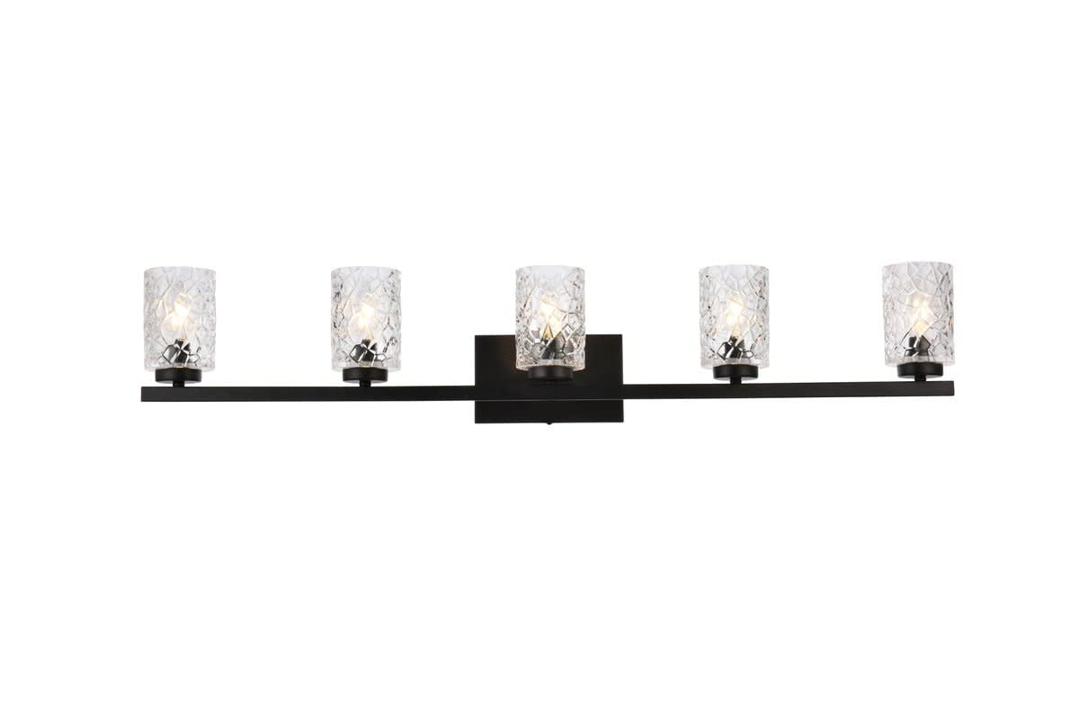 Living District Indoor Modern Home Decorative Bright Ceiling Cassie 5 Lights Bath Sconce in Black with Clear Shade