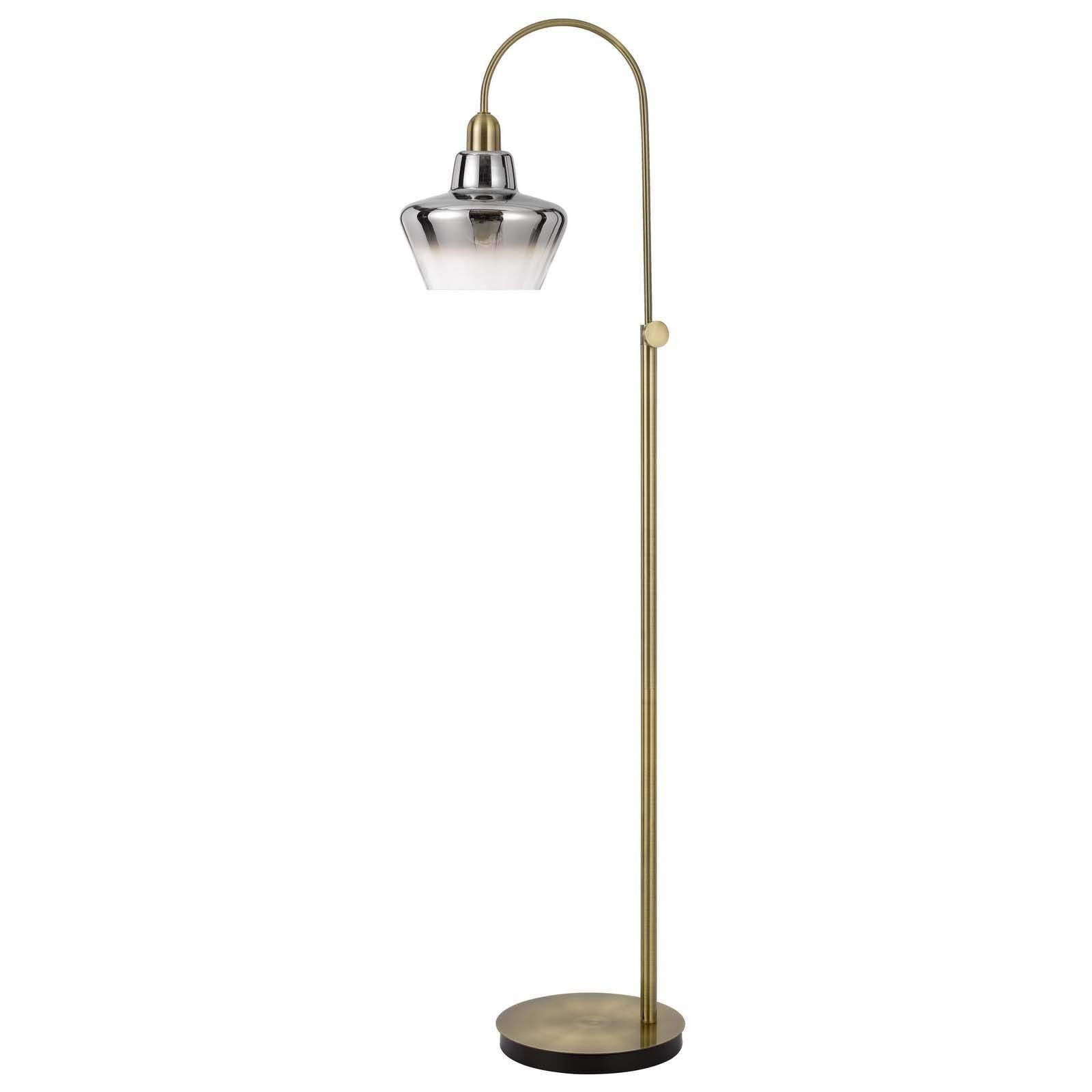 HomeRoots Adjustable Arc Floor Lamp with Antiqued Brass Mirrored Glass Shade, 61 in. Height