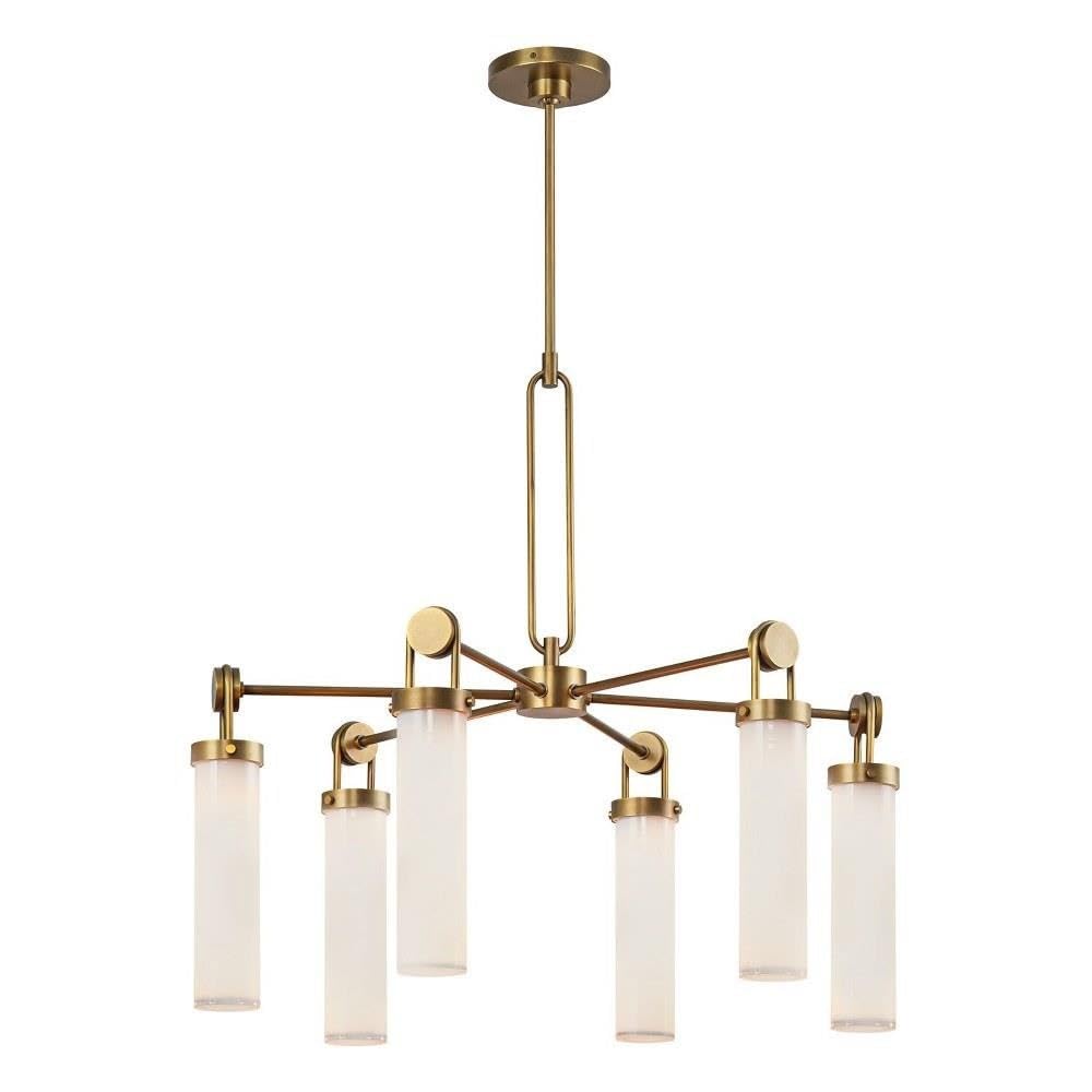 Alora Lighting Wynwood 32 Chandelier | Vintage Brass Finish | Glossy Opal Glass | Industrial Vintage Ceiling Light | Made of Ste