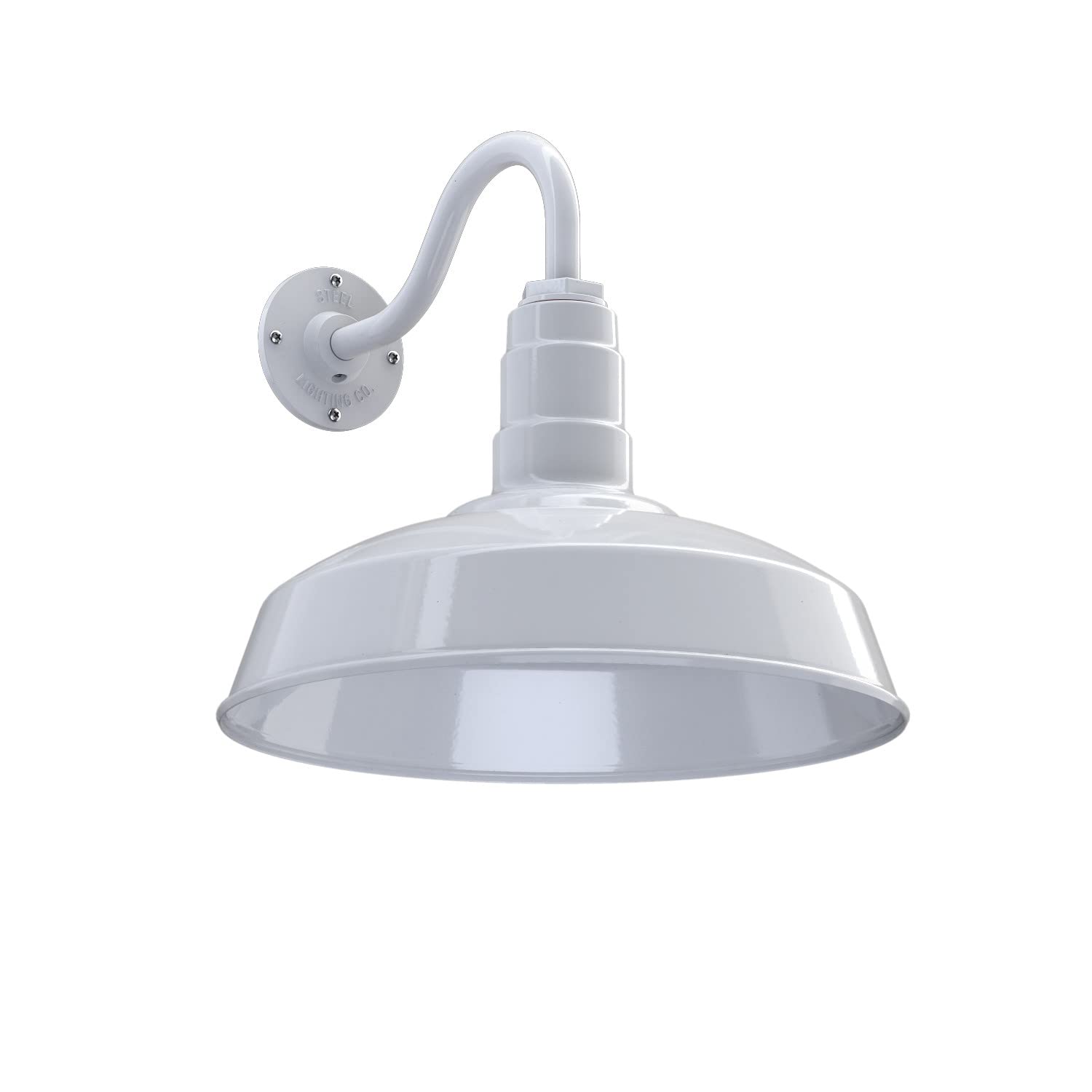 Steel Lighting Co. Gardena Barn Light - 16 Dome, 11 Gooseneck, White Porcelain, Outdoor Wall Mounted, Made In America