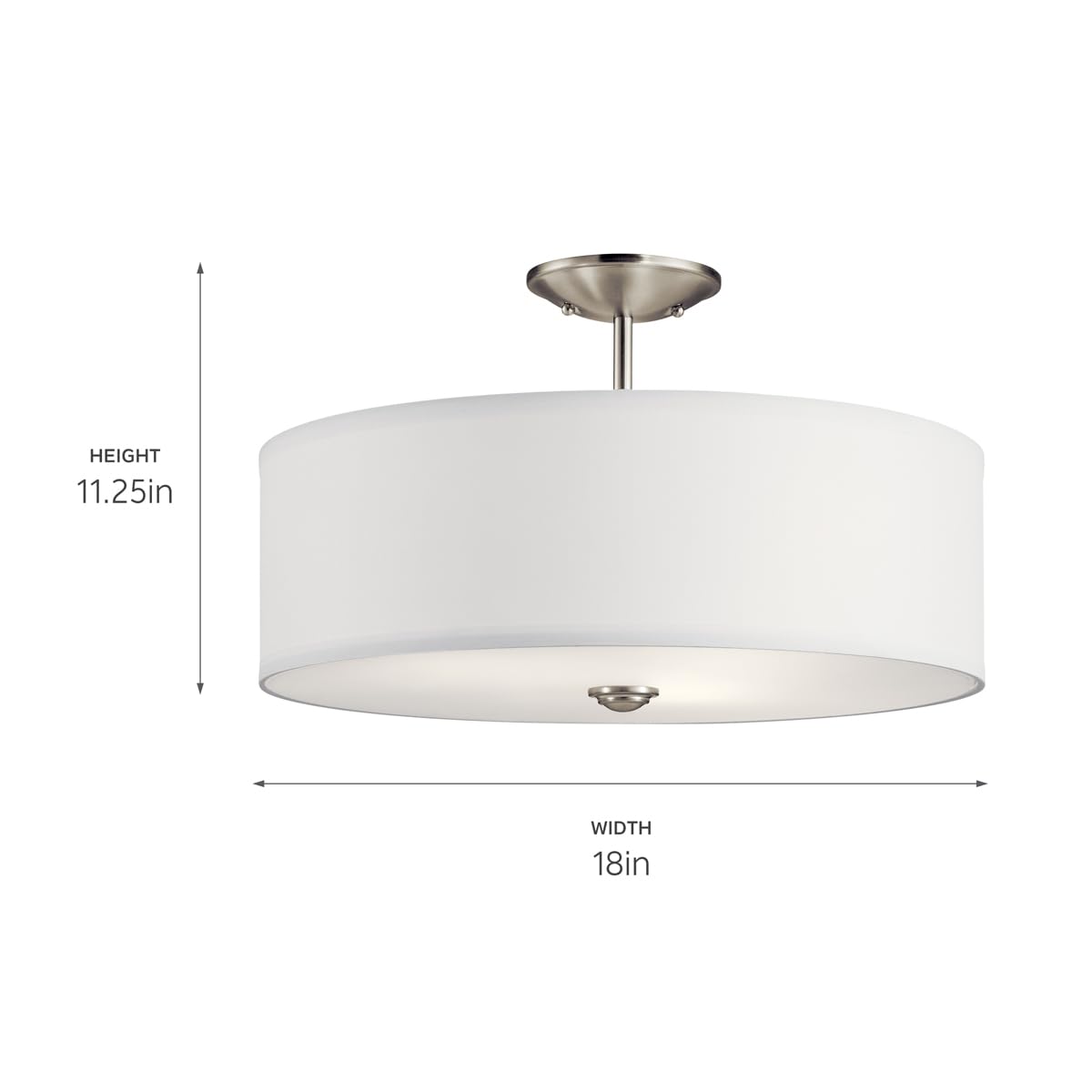 Kichler Shailene 18'' Semi Flush Mount Light In Brushed Nickel, 3-Light Round Ceiling Light With Satin Etched White Diffuser, (1