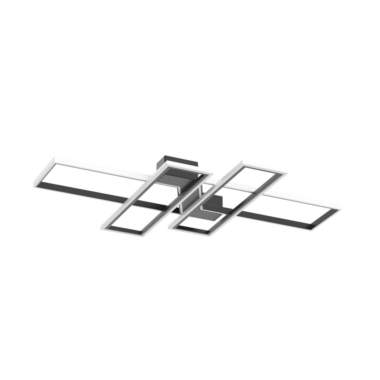 SMG Modern LED Ceiling Light Fixture, Dimmable Remote Control, 35.4IN Flush Mount Chandelier, Black, Model 126-023-731