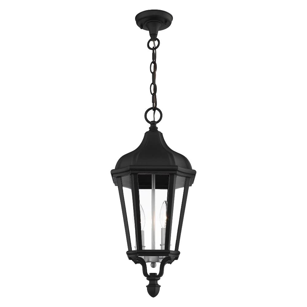 Livex Lighting Outdoor Pendant Lantern, 2 Light, Textured Black, Aluminum, 9inL x 9inW x 20.5inH, Model 76189-14