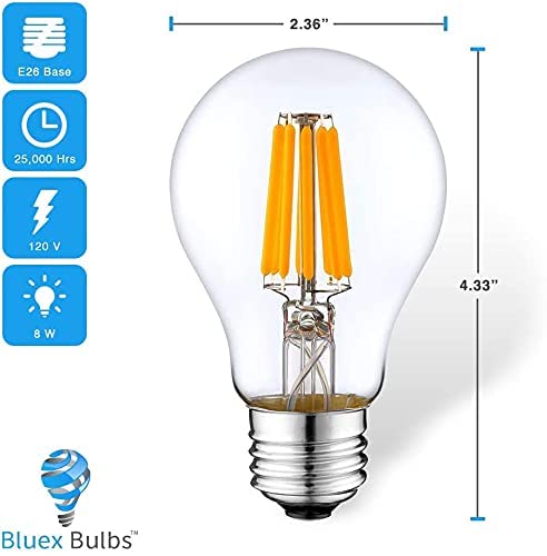 3 Pack A19 Filament Led Blue Light Bulbs – E26 Base 8W 75 Watt Equivalent Vintage Led Blue Bulb Led Decorative Lighting Blue Led Bulb For Party Decoration, Porch, Home, Halloween Light Bulbs