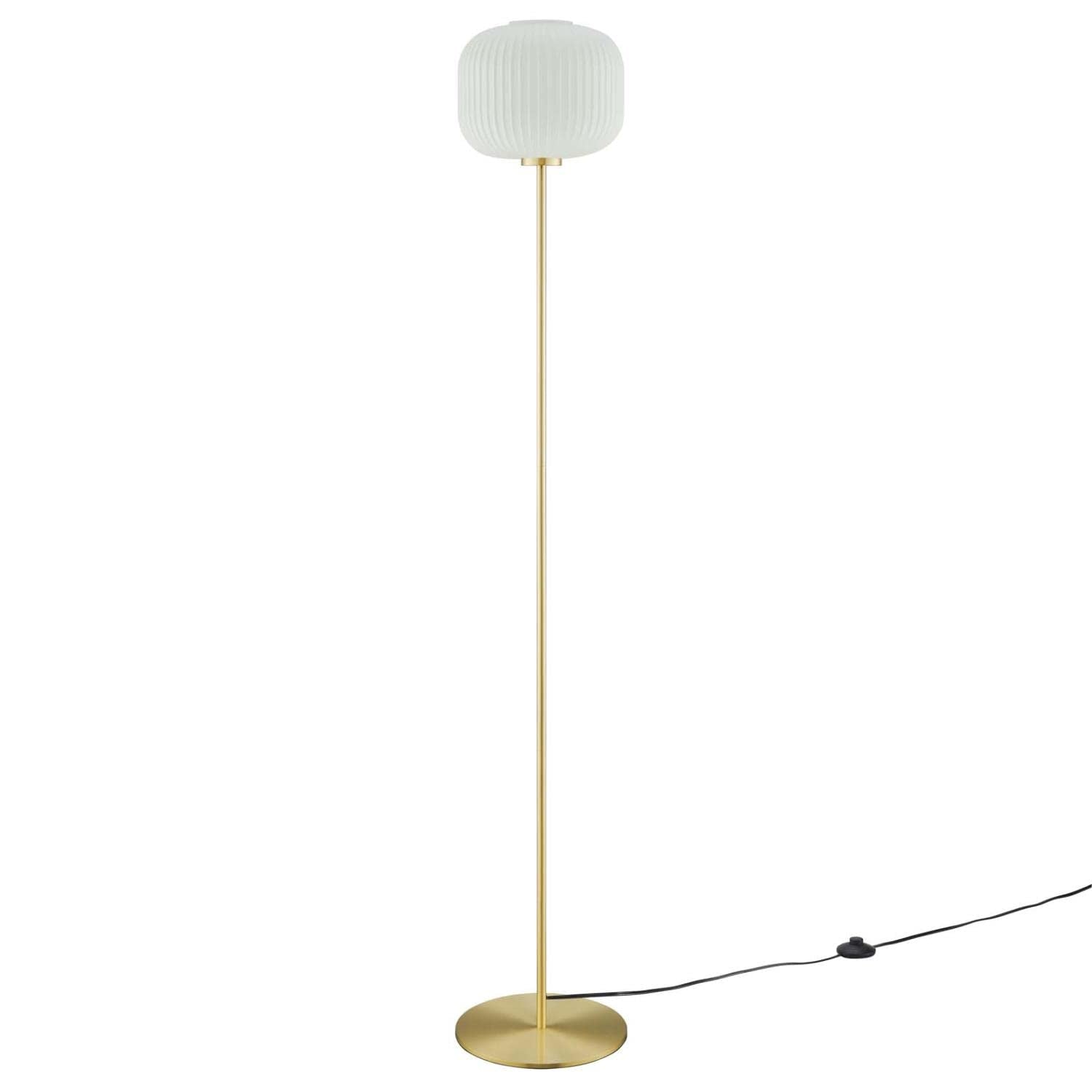 Modway Reprise 1-Light Modern Glass/Metal Floor Lamp In White/Satin Brass